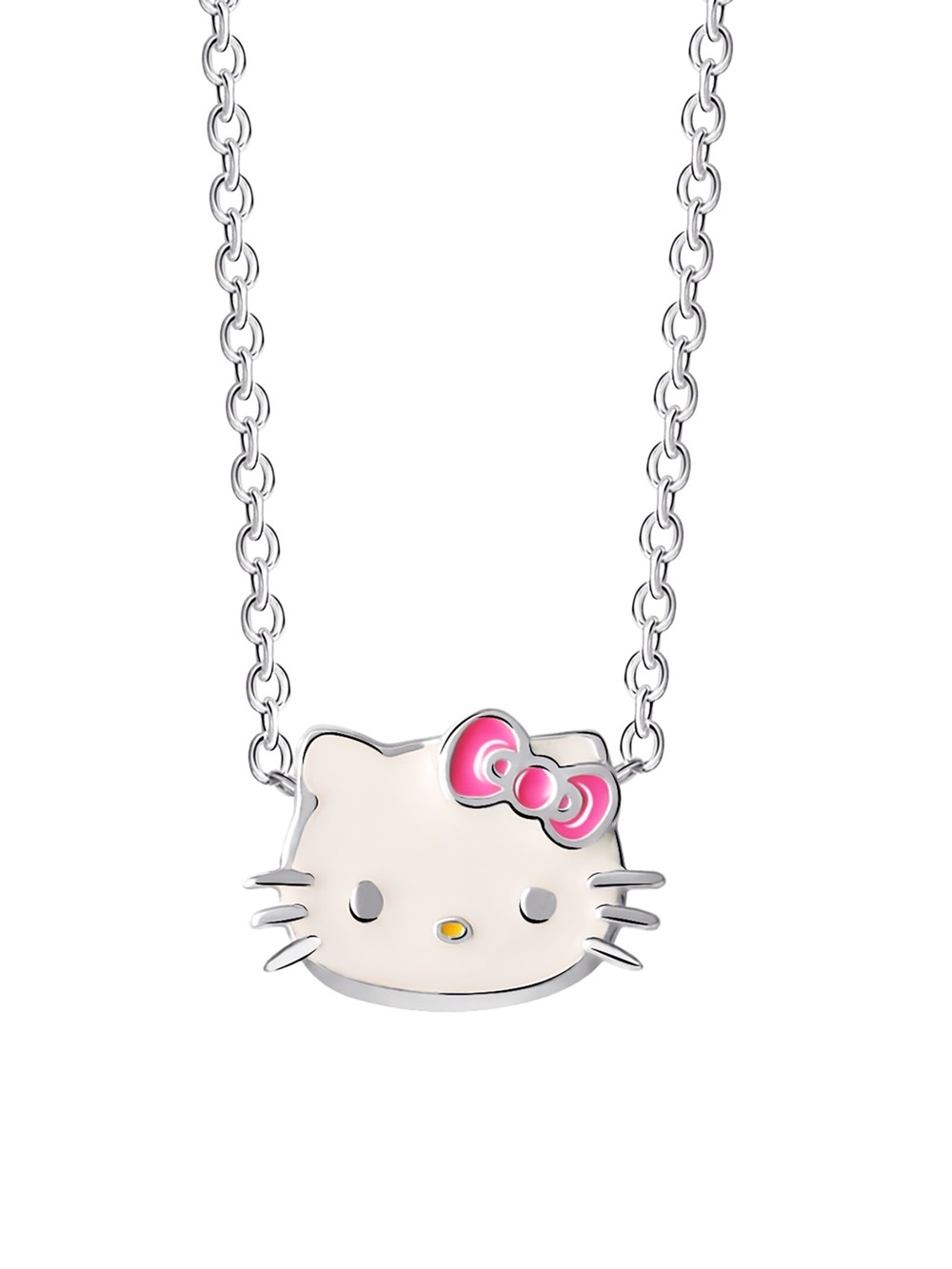 Hello Kitty White Face with Pink Bow Silver Necklace for Kids